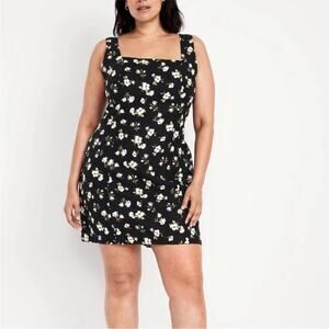 Old Navy black floral Square-Neck Linen-Blend Mini Dress
